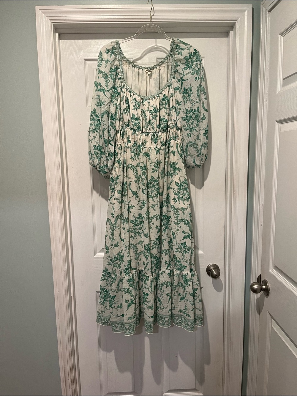 Max Studio White Midi Dress with Green Floral Print